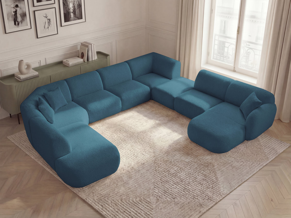 ANDA modulaire vaste panoramabank met 3 fauteuils, 1 chaise longue, 2 hoekelementen en 1 poef.