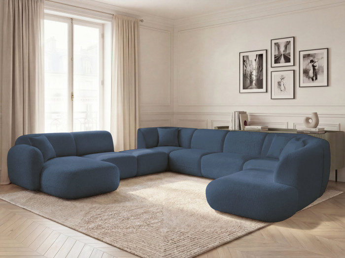 Canapé panoramique fixe modulable ANDA avec 3 chauffeuses, 1 méridienne, 2 angles et 1 pouf