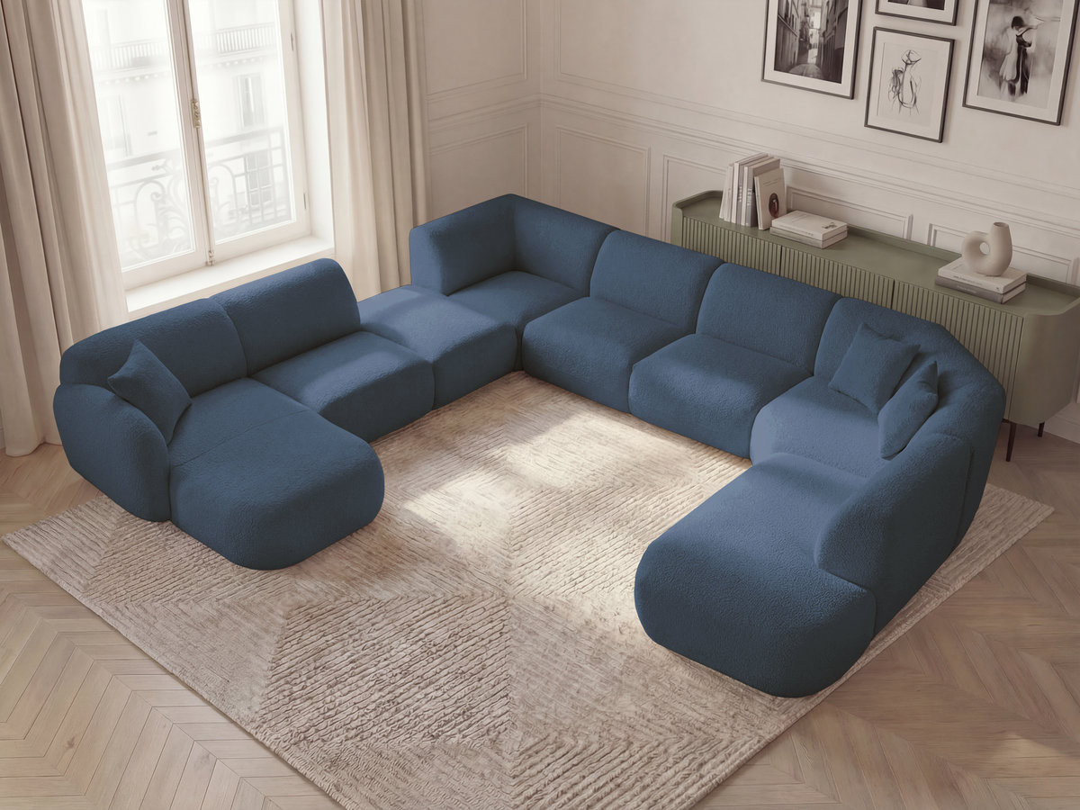 ANDA modulaire vaste panoramabank met 3 fauteuils, 1 chaise longue, 2 hoekelementen en 1 poef.