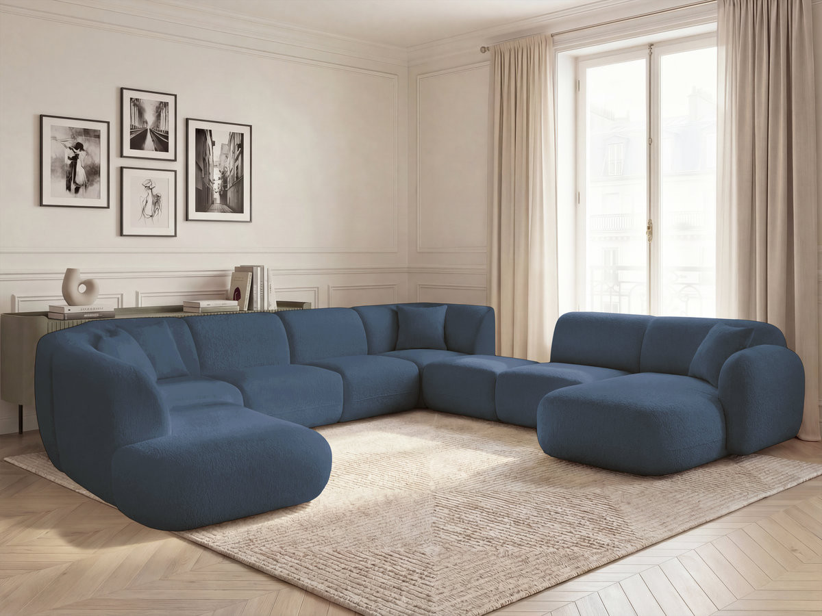 ANDA modulaire vaste panoramabank met 3 fauteuils, 1 chaise longue, 2 hoekelementen en 1 poef.