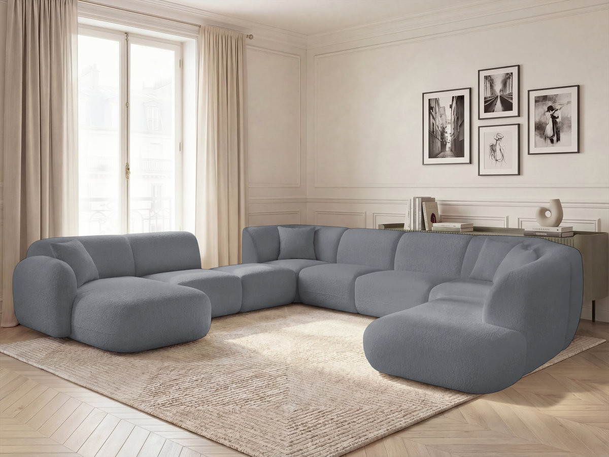 ANDA modulaire vaste panoramabank met 3 fauteuils, 1 chaise longue, 2 hoekelementen en 1 poef.
