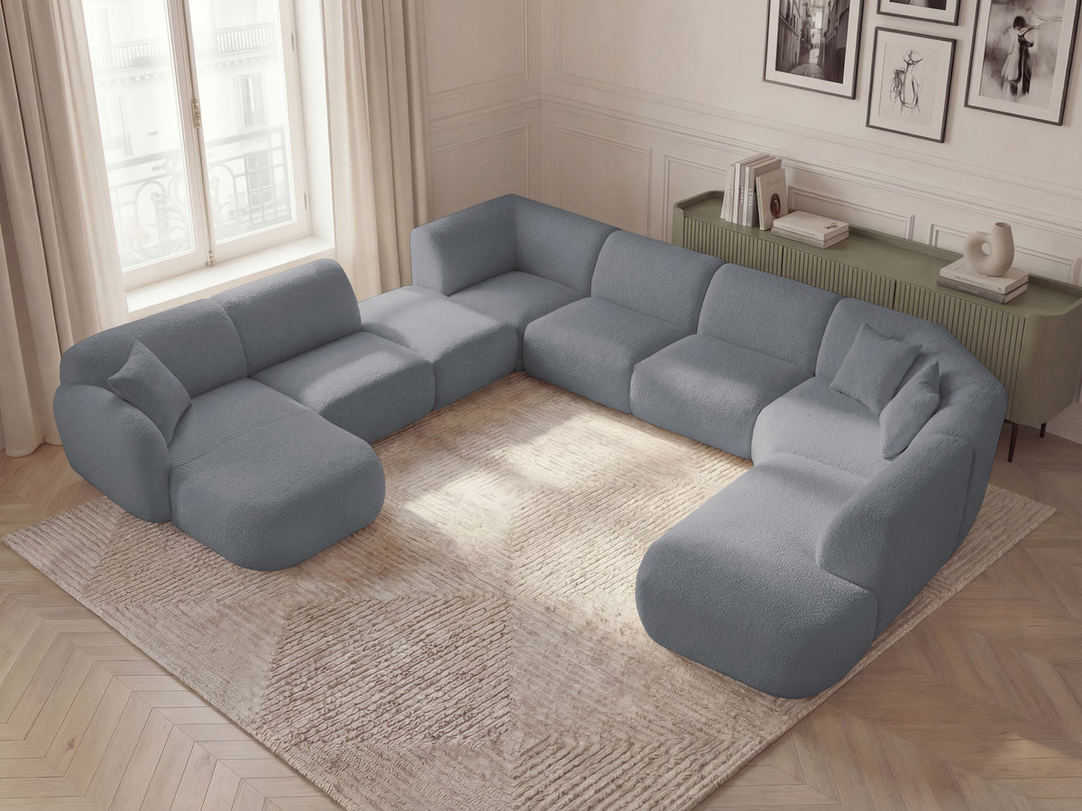 ANDA modulaire vaste panoramabank met 3 fauteuils, 1 chaise longue, 2 hoekelementen en 1 poef.