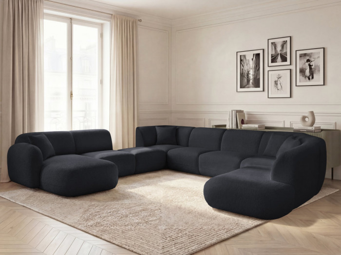 Canapé panoramique fixe modulable ANDA avec 3 chauffeuses, 1 méridienne, 2 angles et 1 pouf