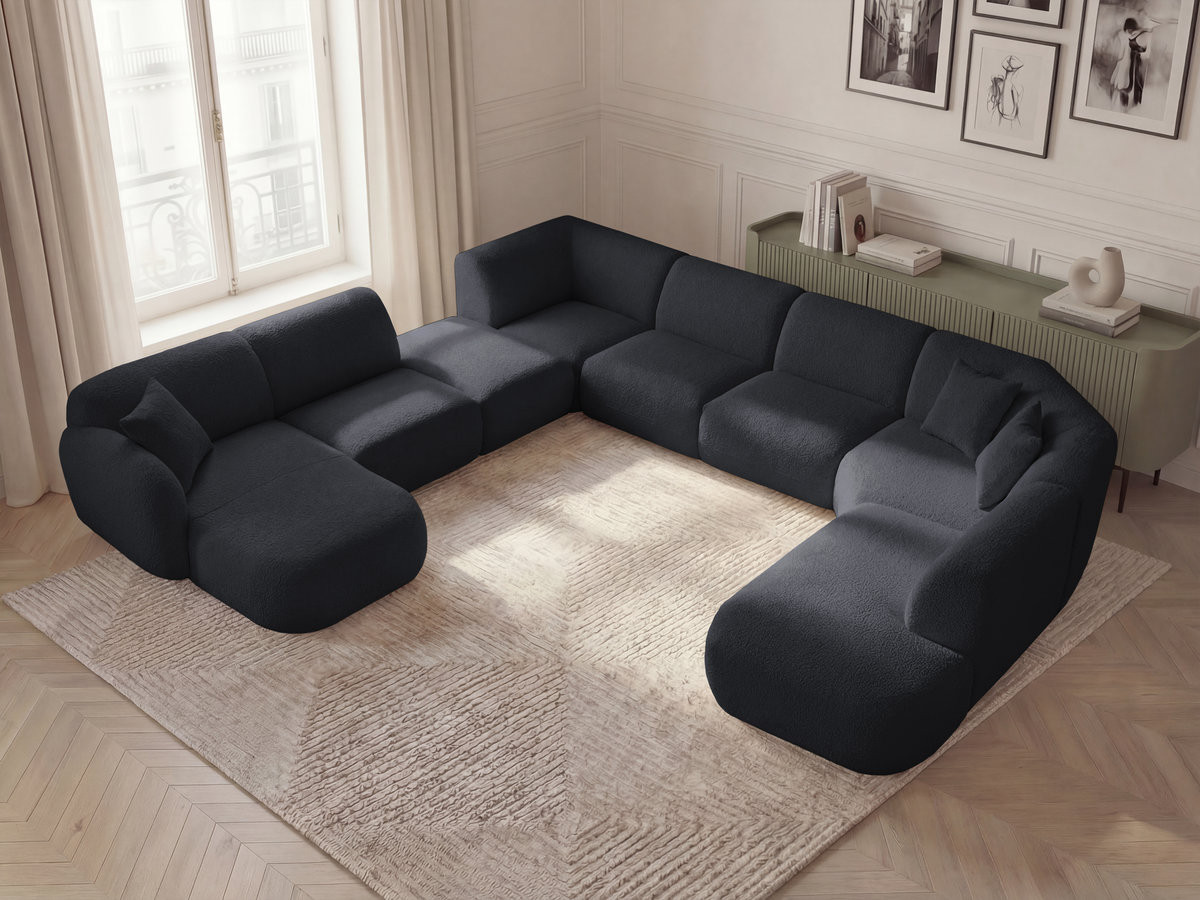 ANDA modulaire vaste panoramabank met 3 fauteuils, 1 chaise longue, 2 hoekelementen en 1 poef.