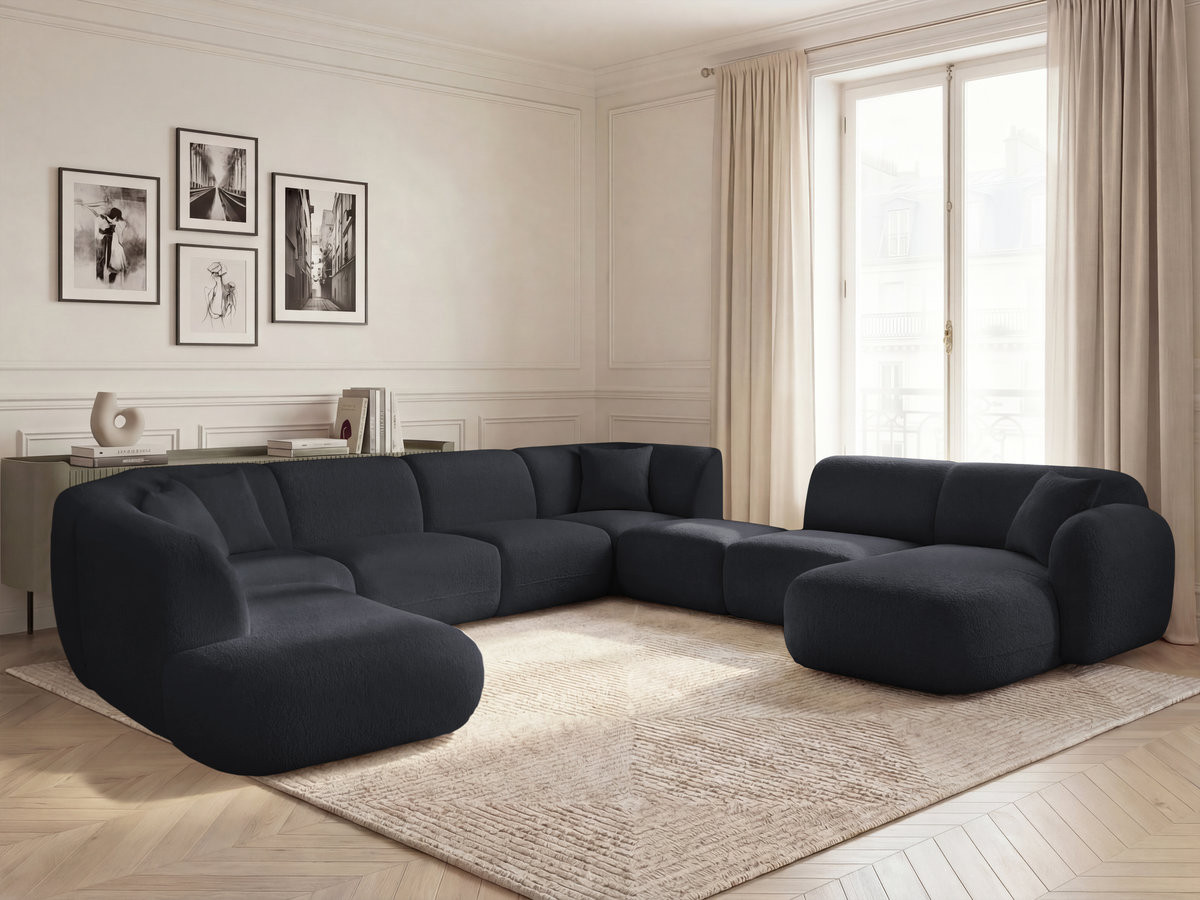 ANDA modulaire vaste panoramabank met 3 fauteuils, 1 chaise longue, 2 hoekelementen en 1 poef.