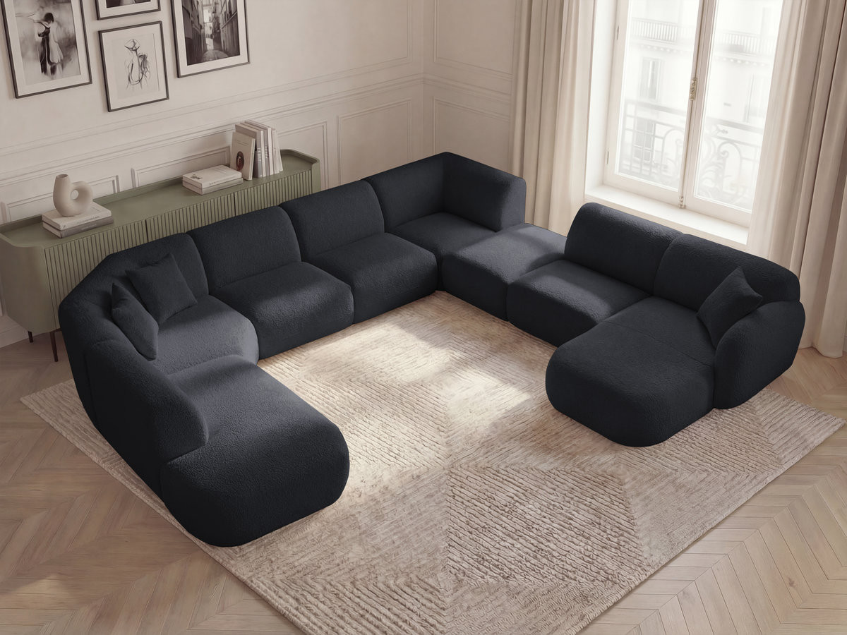 ANDA modulaire vaste panoramabank met 3 fauteuils, 1 chaise longue, 2 hoekelementen en 1 poef.