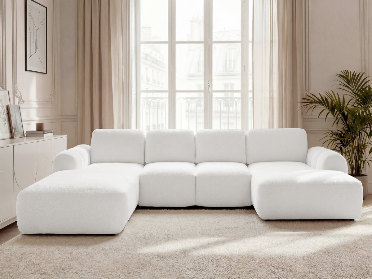 Canapé panoramique convertible coffre MONTAIGNE bouclette blanc — vue 4