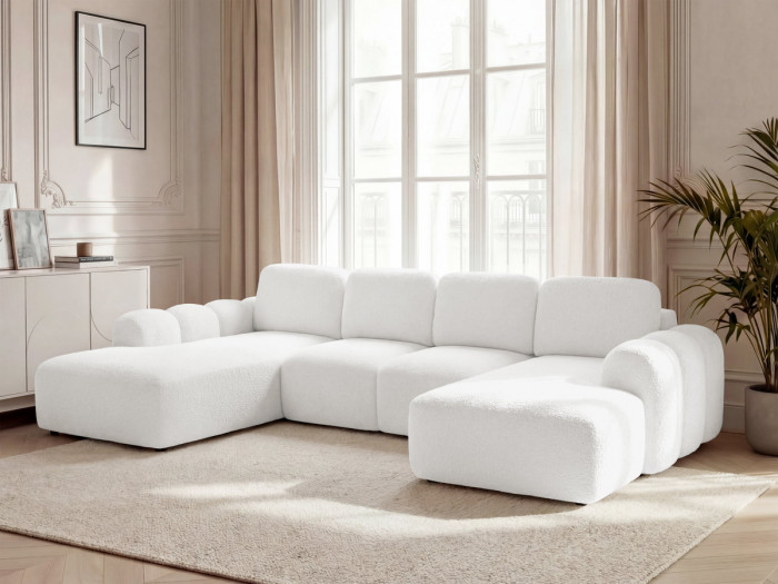 Canapé panoramique convertible coffre MONTAIGNE tissu bouclette