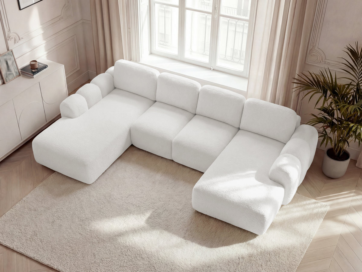 Canapé panoramique convertible coffre MONTAIGNE bouclette blanc — vue 5