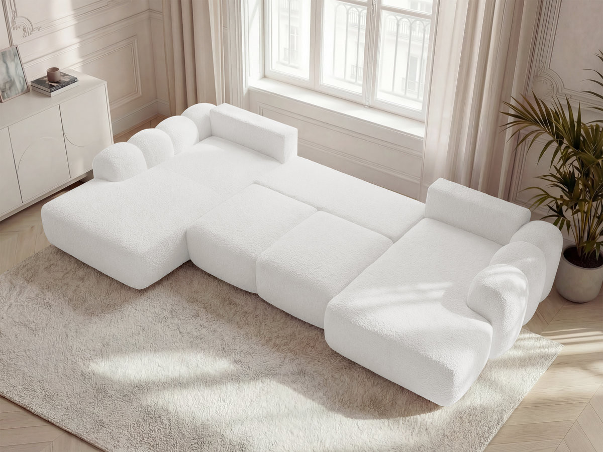 Canapé panoramique convertible coffre MONTAIGNE bouclette blanc — vue 6
