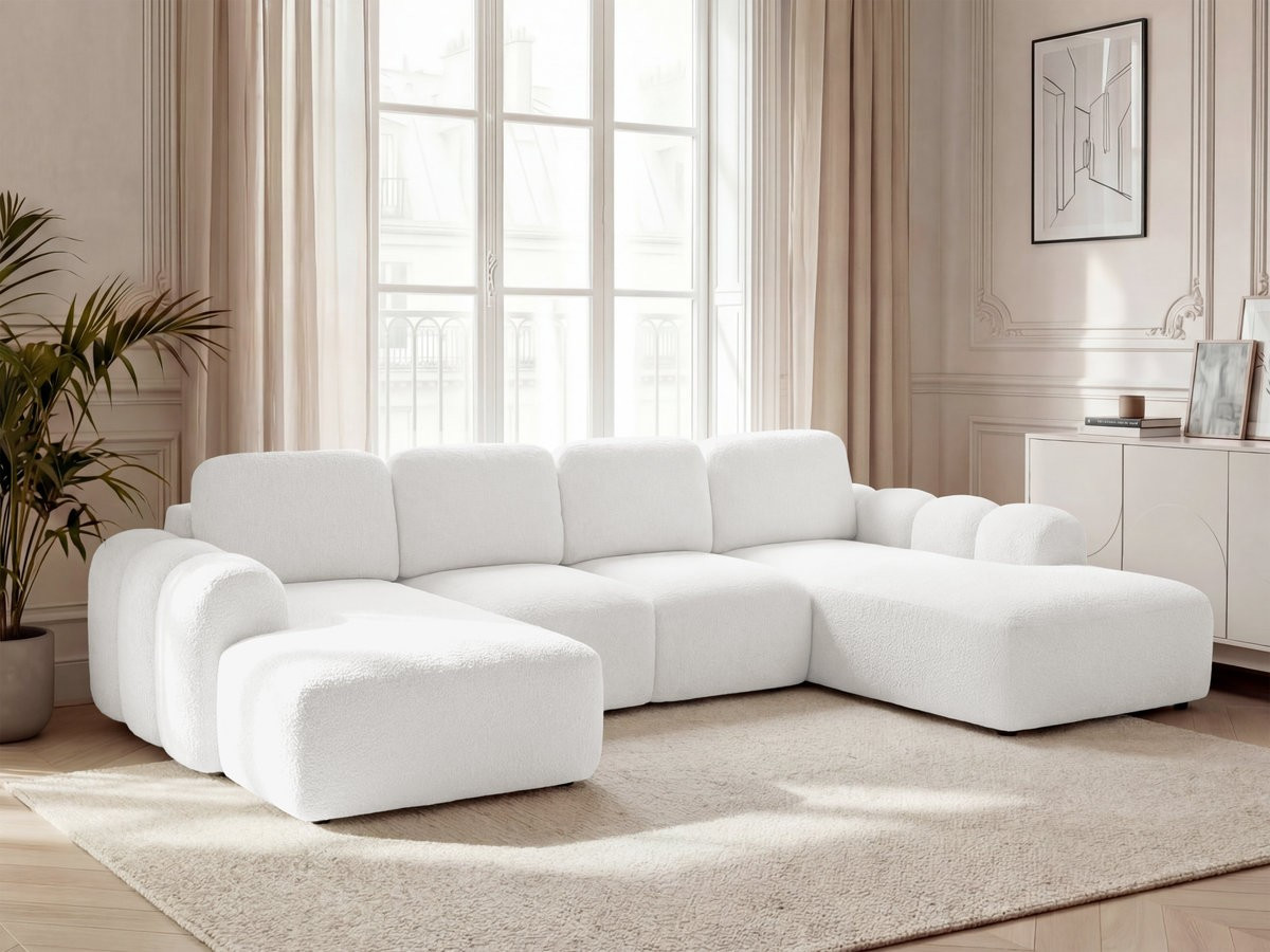 Canapé panoramique convertible coffre MONTAIGNE tissu bouclette