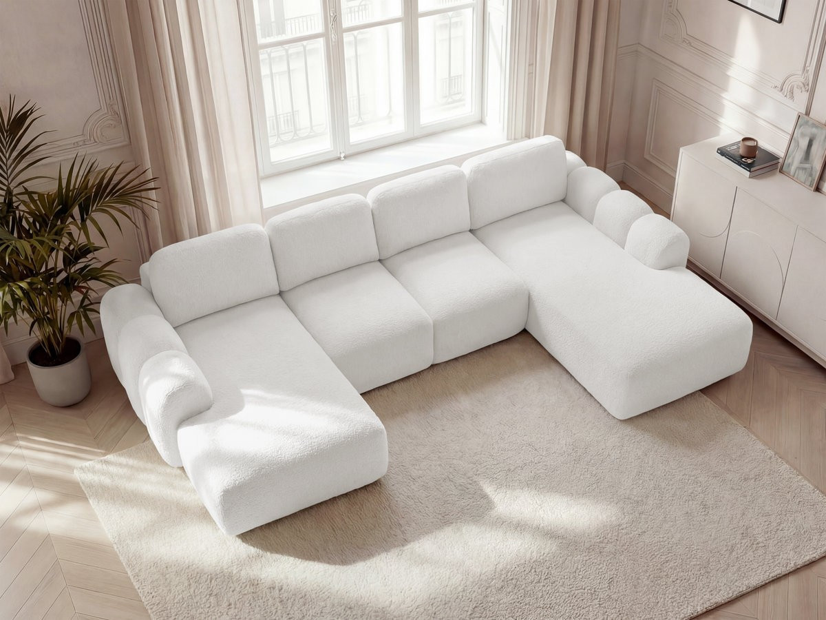 Canapé panoramique convertible coffre MONTAIGNE tissu bouclette