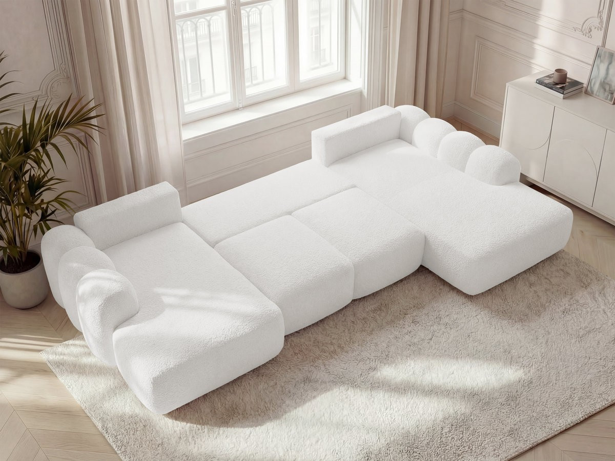 Canapé panoramique convertible coffre MONTAIGNE tissu bouclette