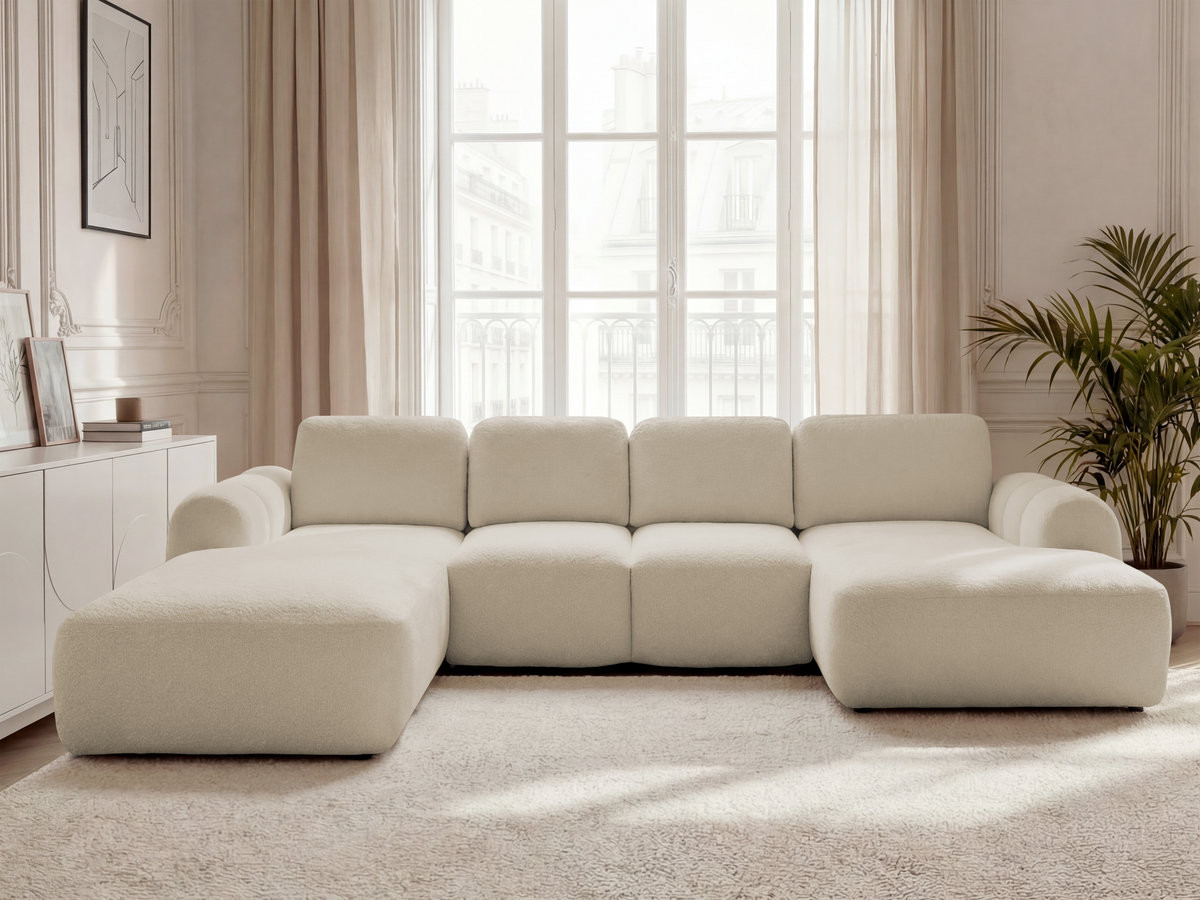 Canapé panoramique convertible coffre MONTAIGNE bouclette beige — vue 4