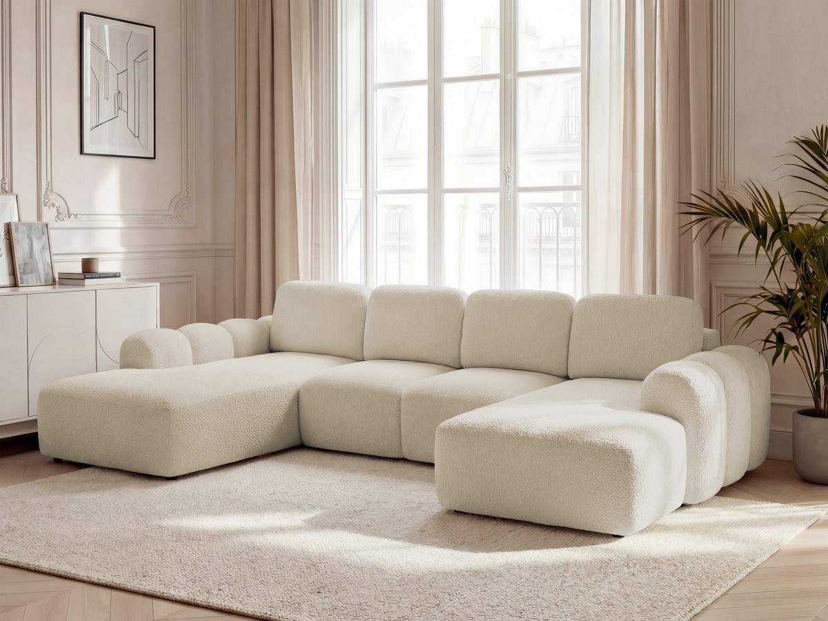 Canapé panoramique convertible MONTAIGNE tissu bouclette