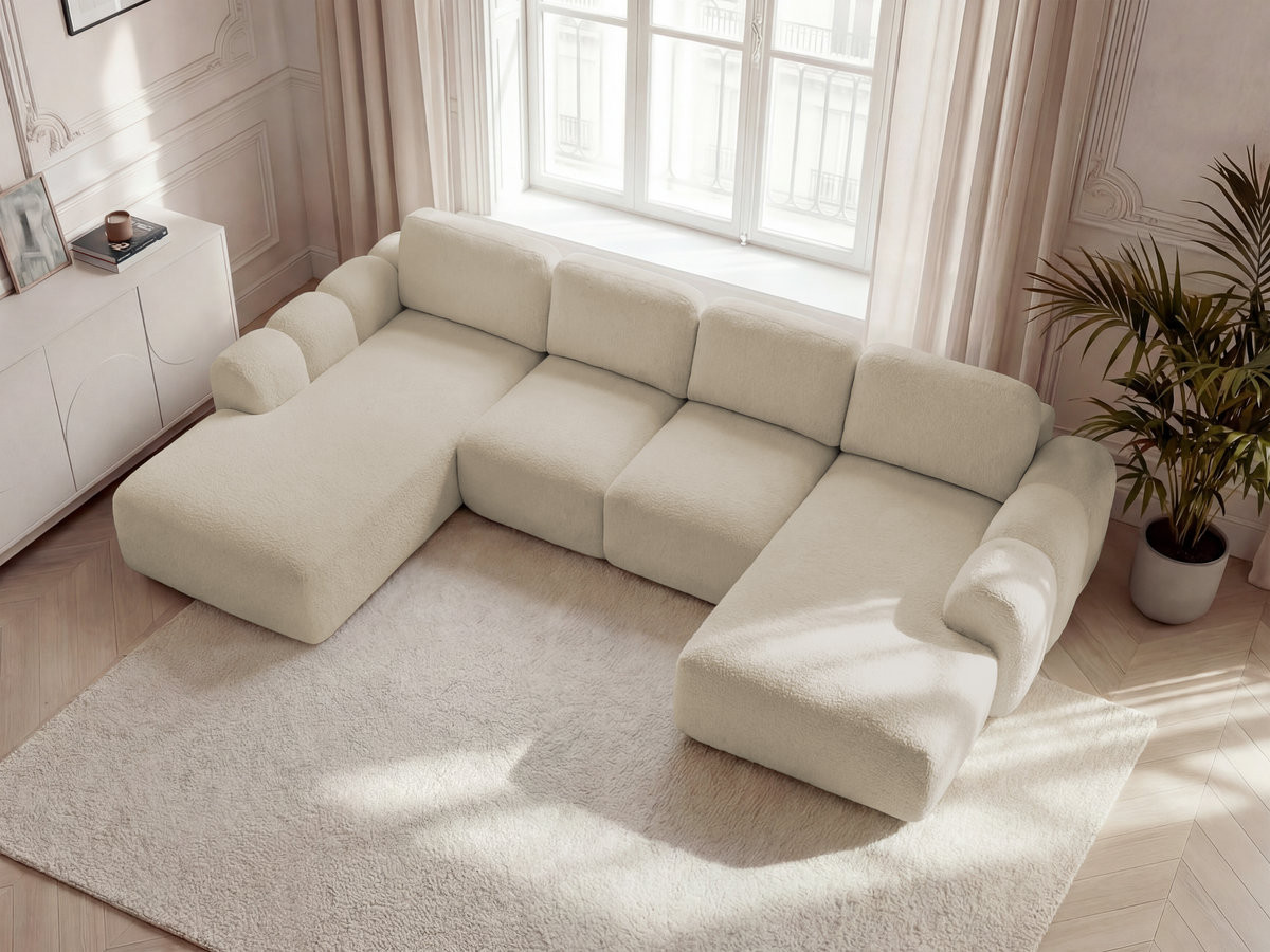 Canapé panoramique convertible coffre MONTAIGNE bouclette beige — vue 5