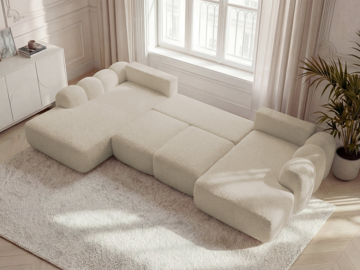 Canapé panoramique convertible coffre MONTAIGNE bouclette beige — vue 6