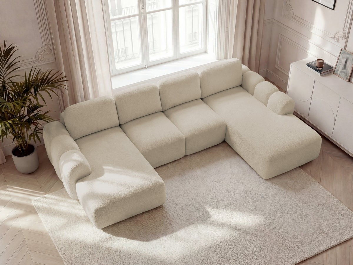 Canapé panoramique convertible coffre MONTAIGNE tissu bouclette