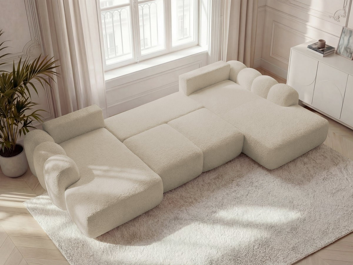 Canapé panoramique convertible coffre MONTAIGNE tissu bouclette