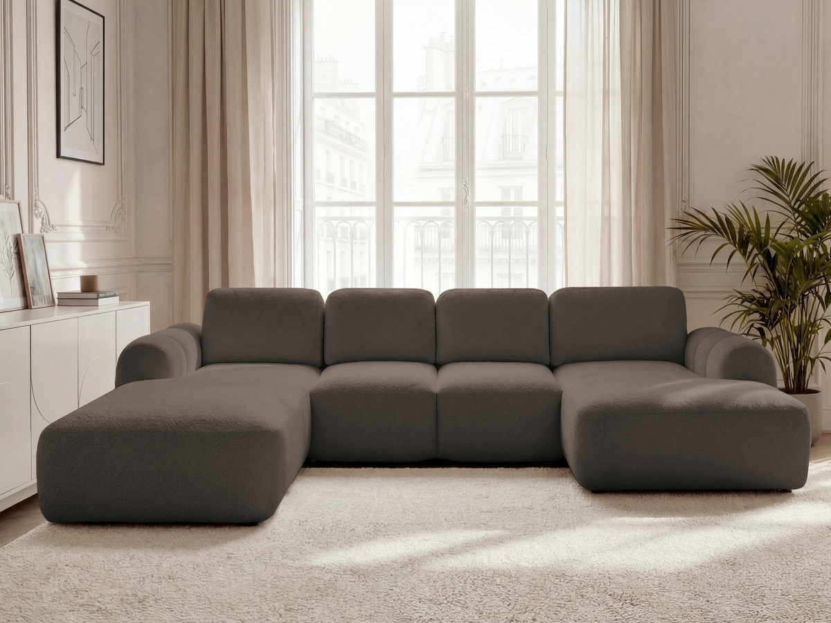 Canapé panoramique convertible coffre MONTAIGNE bouclette marron — vue 4