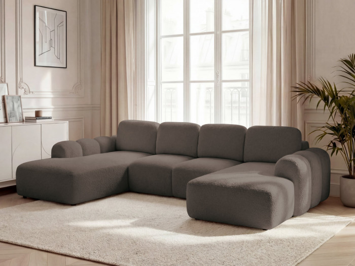Canapé panoramique convertible coffre MONTAIGNE tissu bouclette