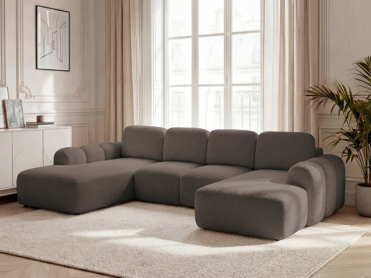 Canapé panoramique convertible coffre MONTAIGNE tissu bouclette