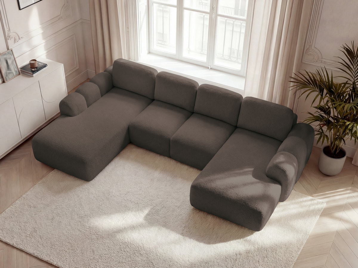 Canapé panoramique convertible coffre MONTAIGNE bouclette marron — vue 5