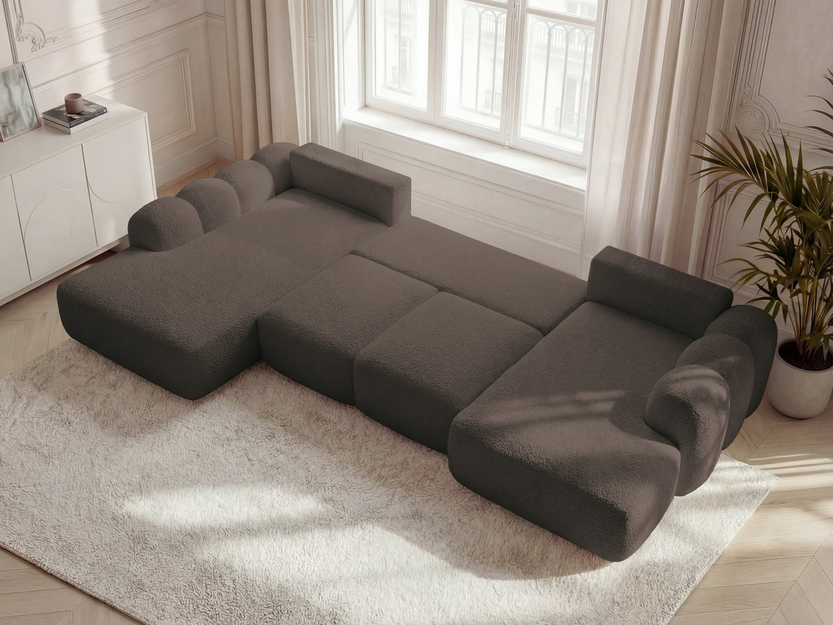 Canapé panoramique convertible coffre MONTAIGNE tissu bouclette