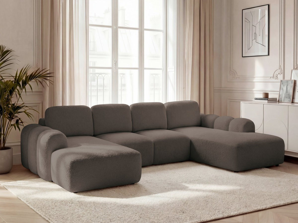 Canapé panoramique convertible coffre MONTAIGNE tissu bouclette