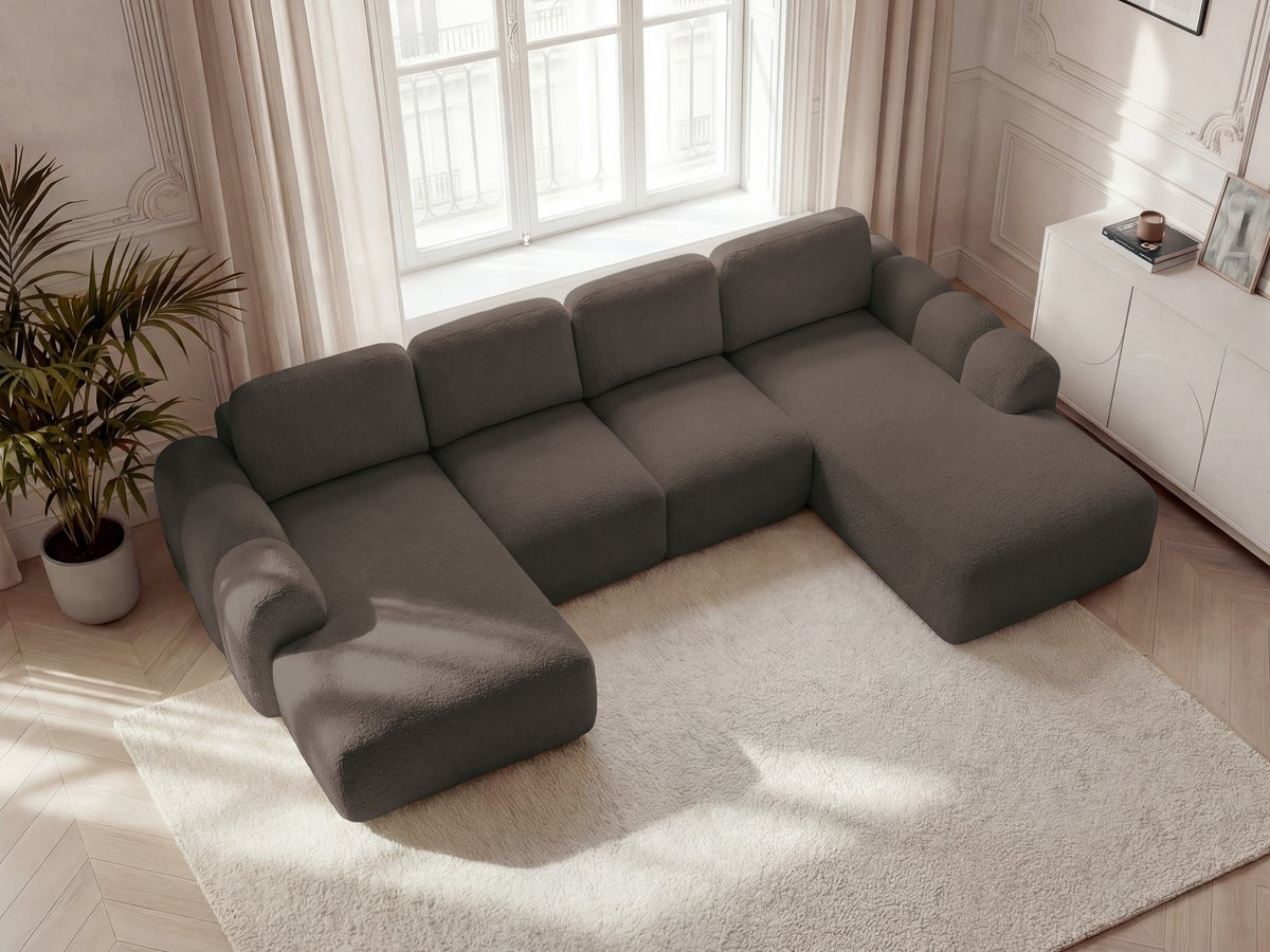 Canapé panoramique convertible coffre MONTAIGNE tissu bouclette
