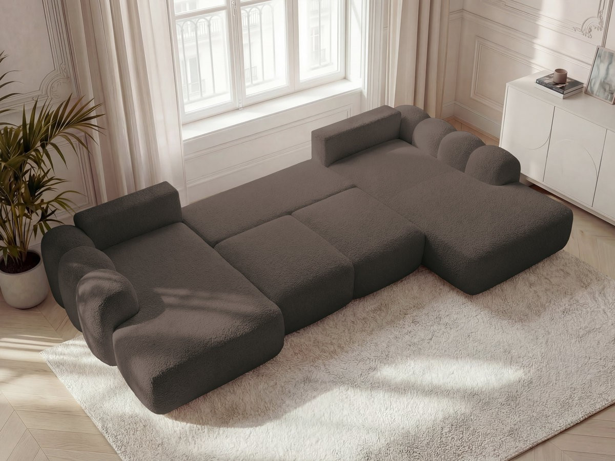 Canapé panoramique convertible coffre MONTAIGNE tissu bouclette