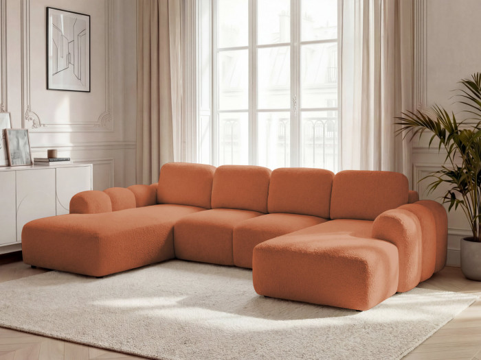 Canapé panoramique convertible MONTAIGNE tissu bouclette