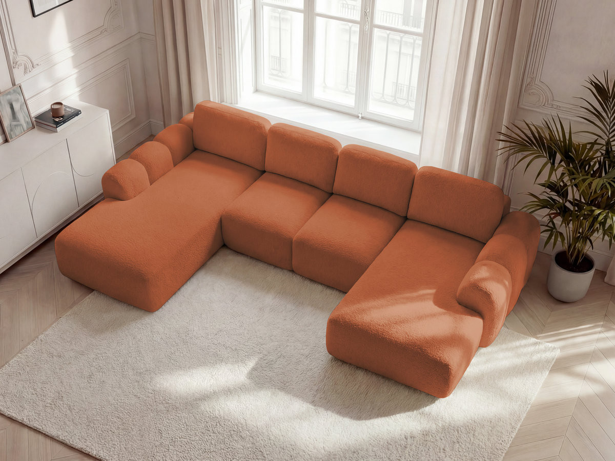 Canapé panoramique convertible coffre MONTAIGNE bouclette orange — vue 5