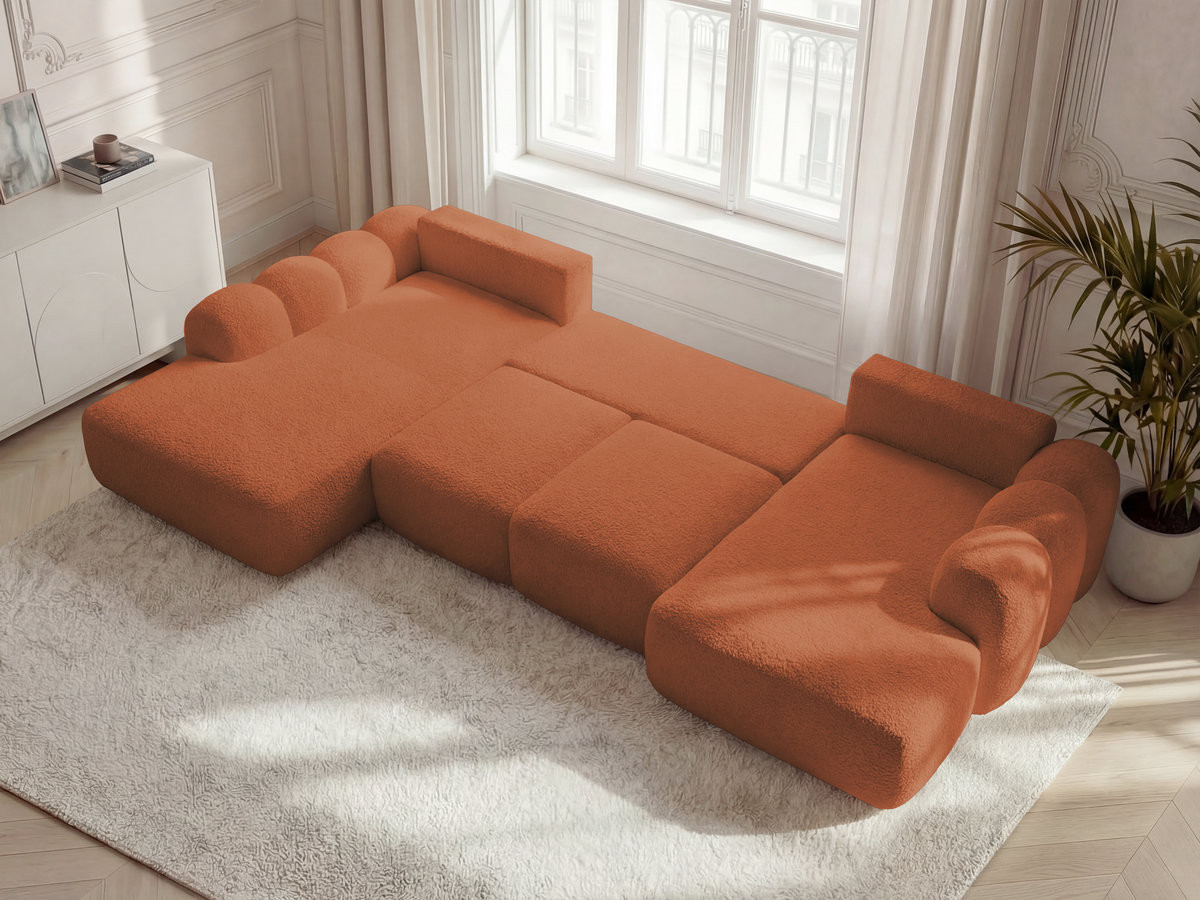 Canapé panoramique convertible coffre MONTAIGNE bouclette orange — vue 6