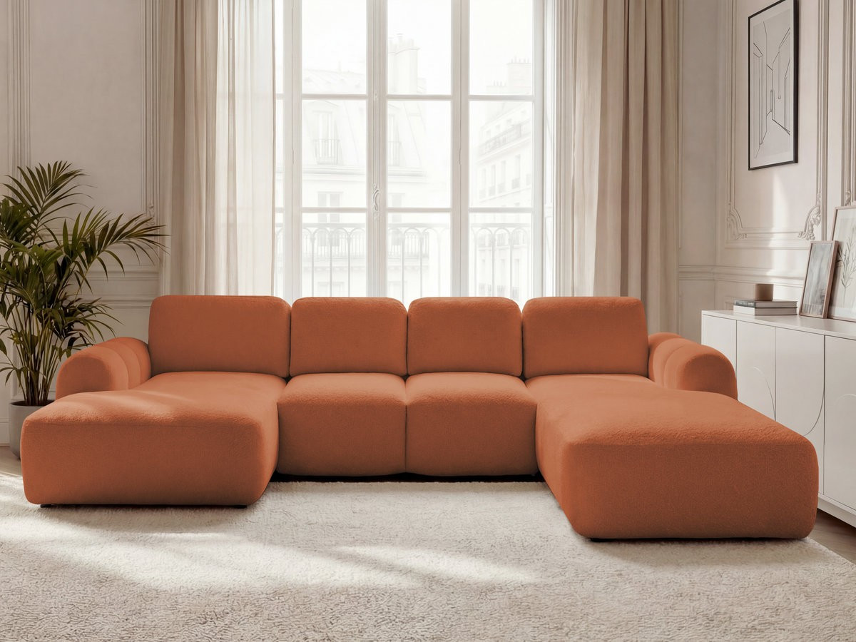 Canapé panoramique convertible coffre MONTAIGNE tissu bouclette