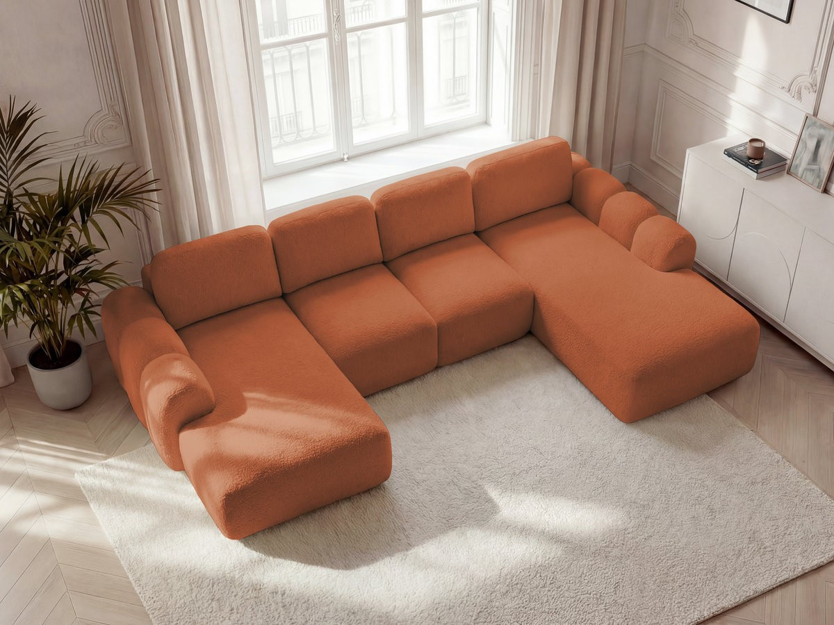 Canapé panoramique convertible coffre MONTAIGNE tissu bouclette