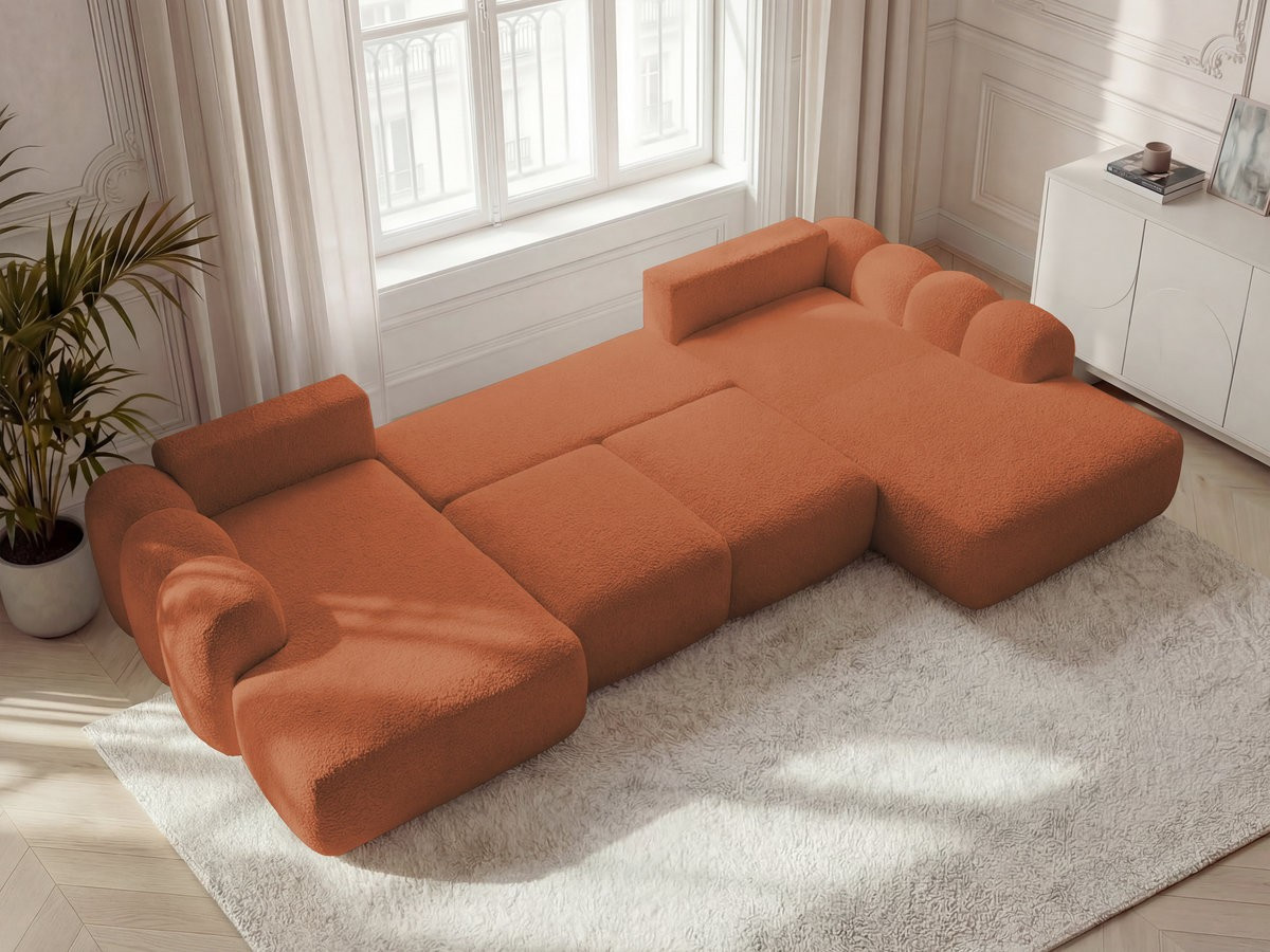 Canapé panoramique convertible coffre MONTAIGNE tissu bouclette