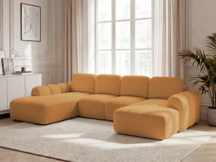 Canapé panoramique convertible MONTAIGNE tissu bouclette