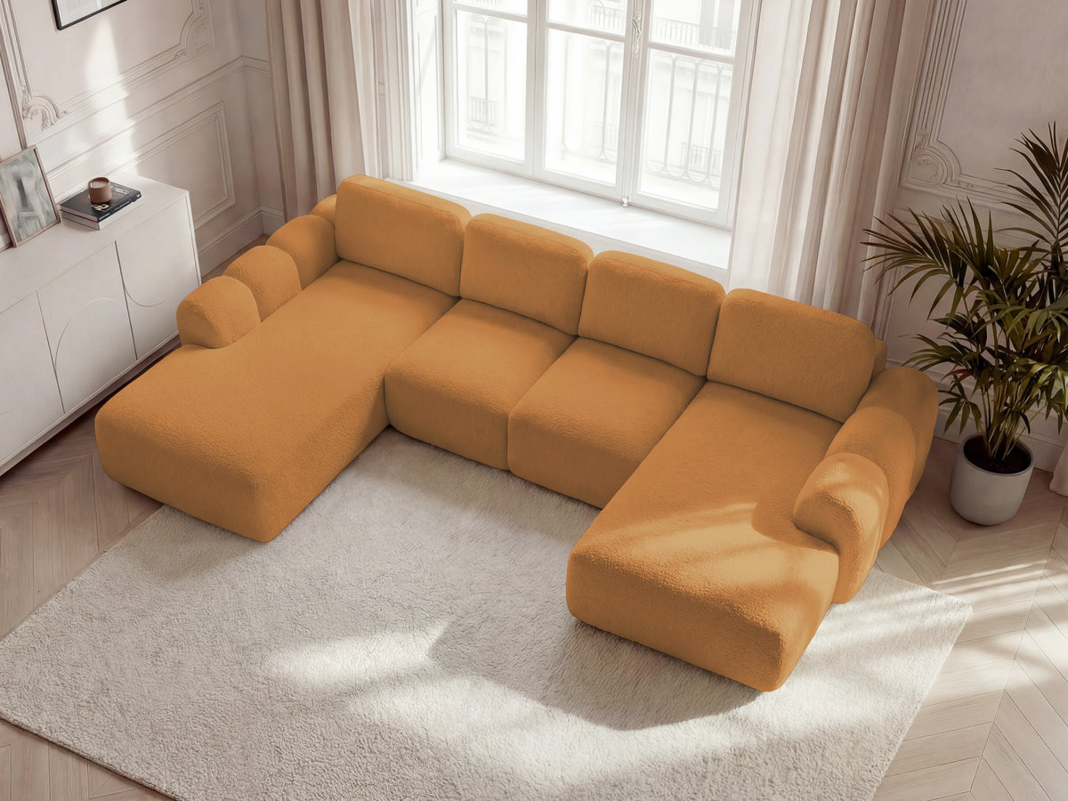 Canapé panoramique convertible coffre MONTAIGNE bouclette jaune — vue 5