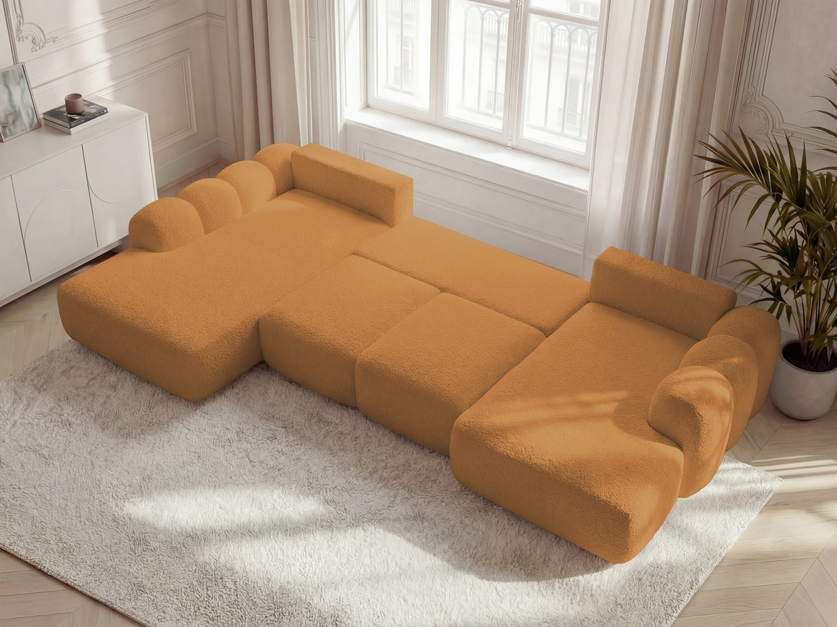 Canapé panoramique convertible coffre MONTAIGNE tissu bouclette