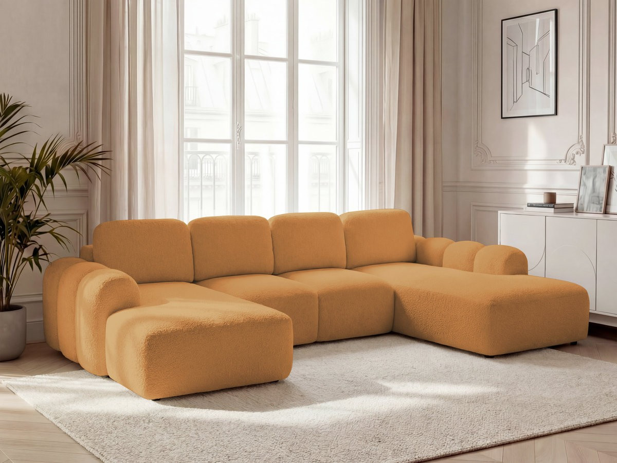 Canapé panoramique convertible coffre MONTAIGNE tissu bouclette