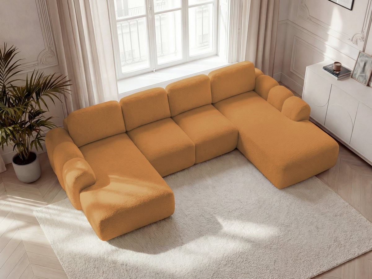 Canapé panoramique convertible coffre MONTAIGNE tissu bouclette