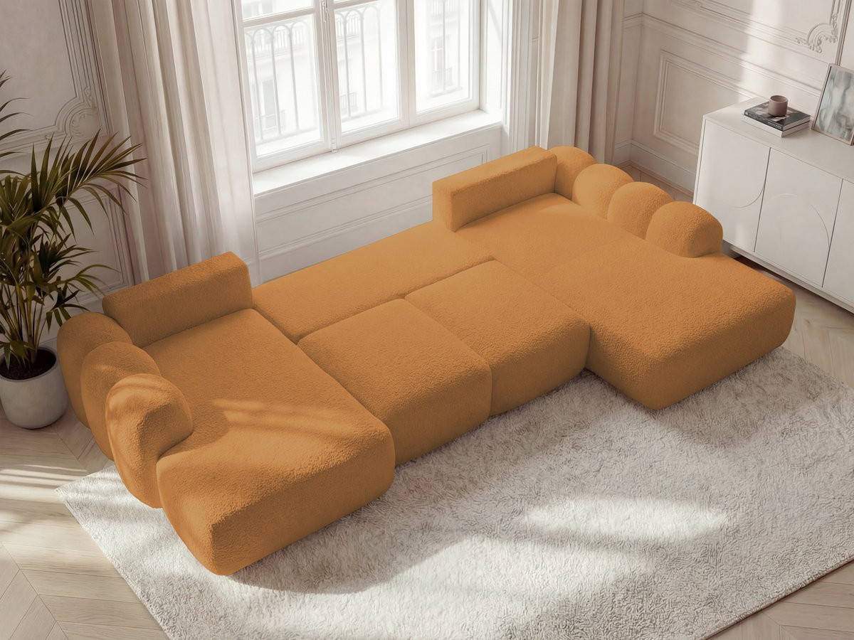 Canapé panoramique convertible coffre MONTAIGNE tissu bouclette