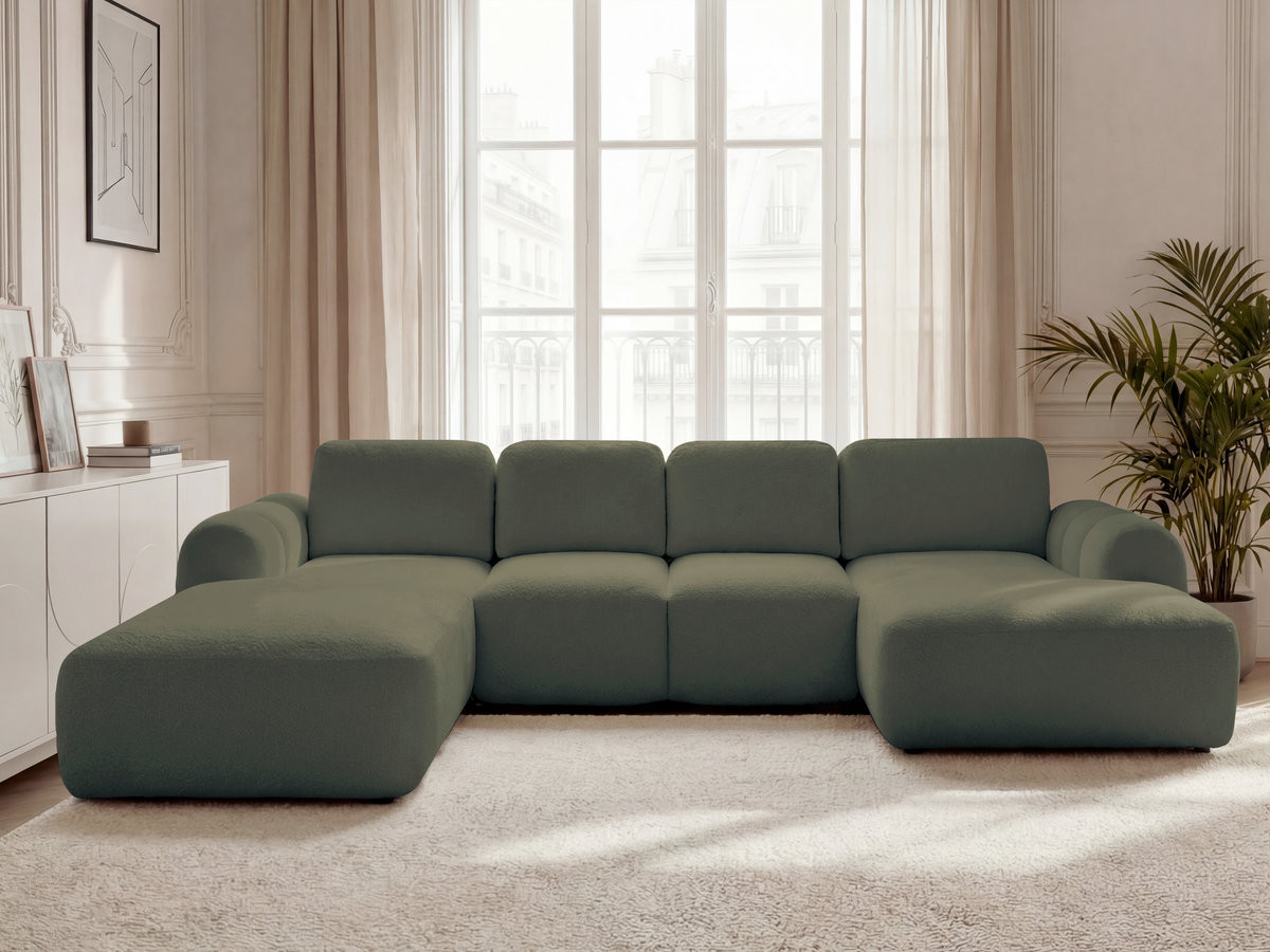 Canapé panoramique convertible coffre MONTAIGNE bouclette vert — vue 4