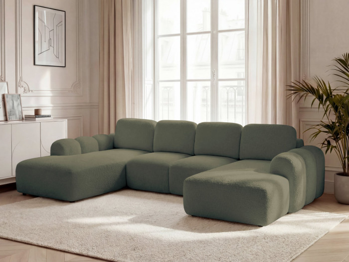 Canapé panoramique convertible coffre MONTAIGNE tissu bouclette