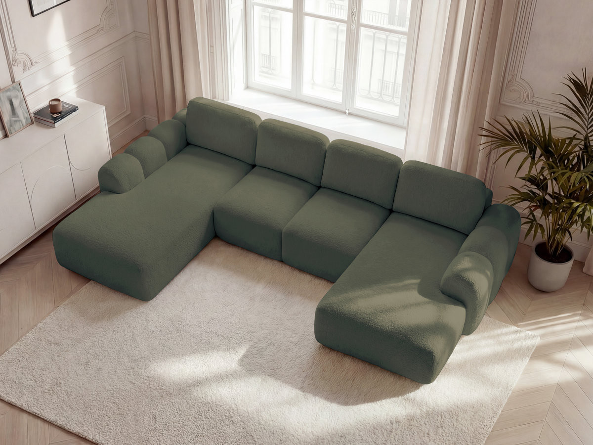 Canapé panoramique convertible coffre MONTAIGNE tissu bouclette