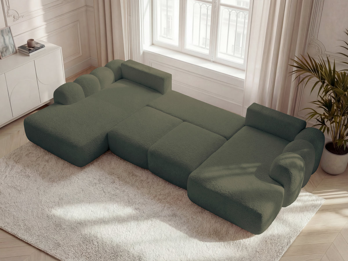 Canapé panoramique convertible coffre MONTAIGNE bouclette vert — vue 6