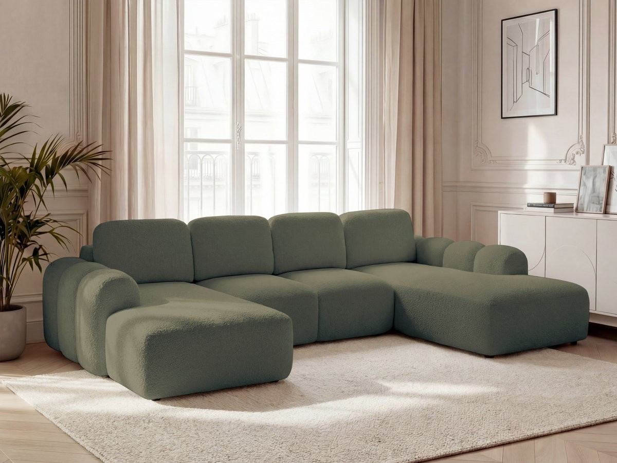 Canapé panoramique convertible coffre MONTAIGNE tissu bouclette