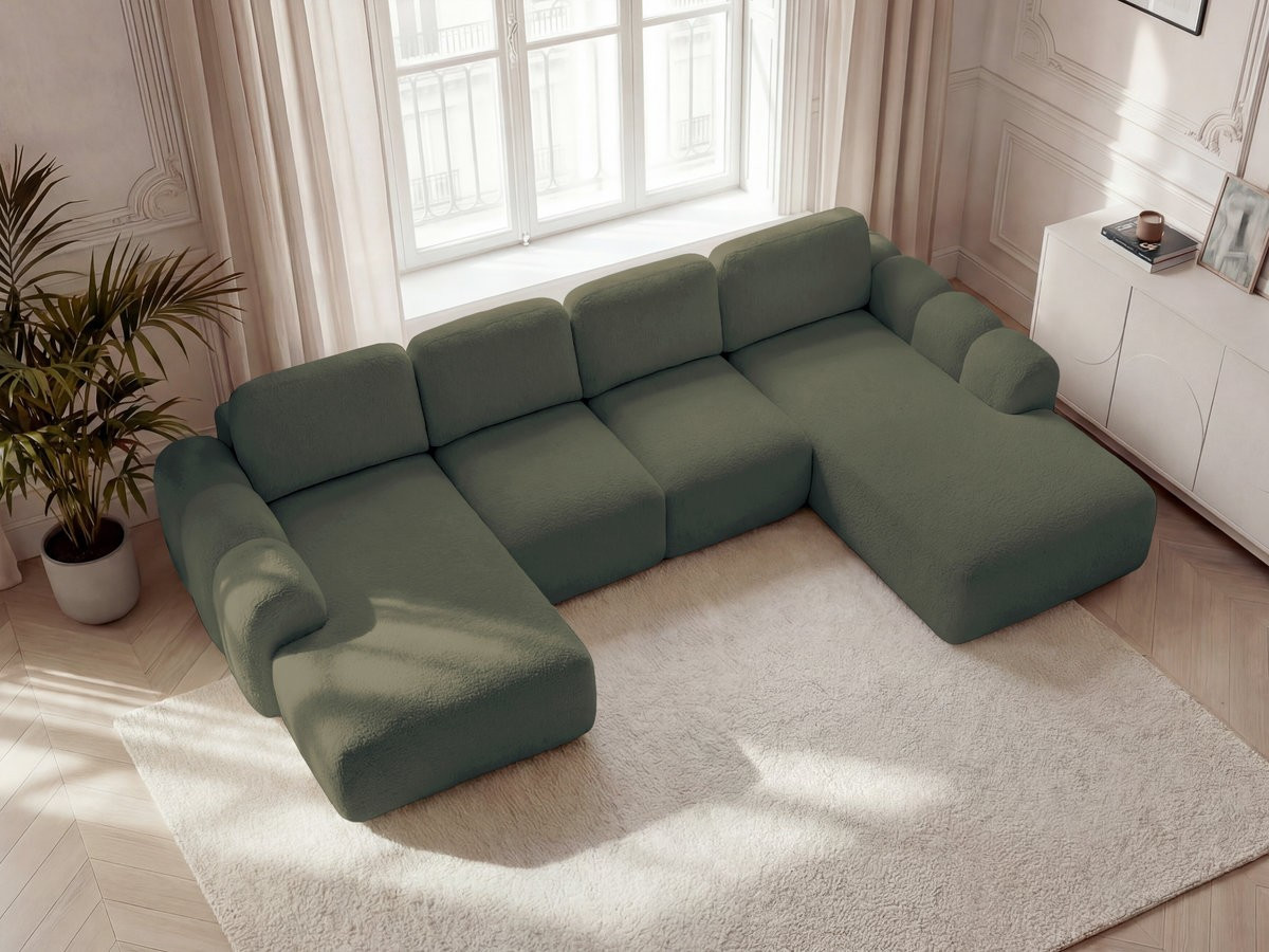 Canapé panoramique convertible coffre MONTAIGNE tissu bouclette