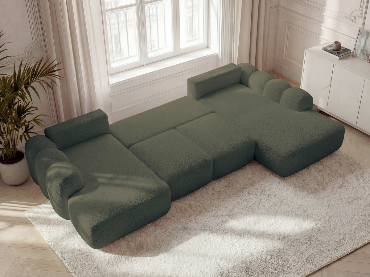 Canapé panoramique convertible coffre MONTAIGNE tissu bouclette